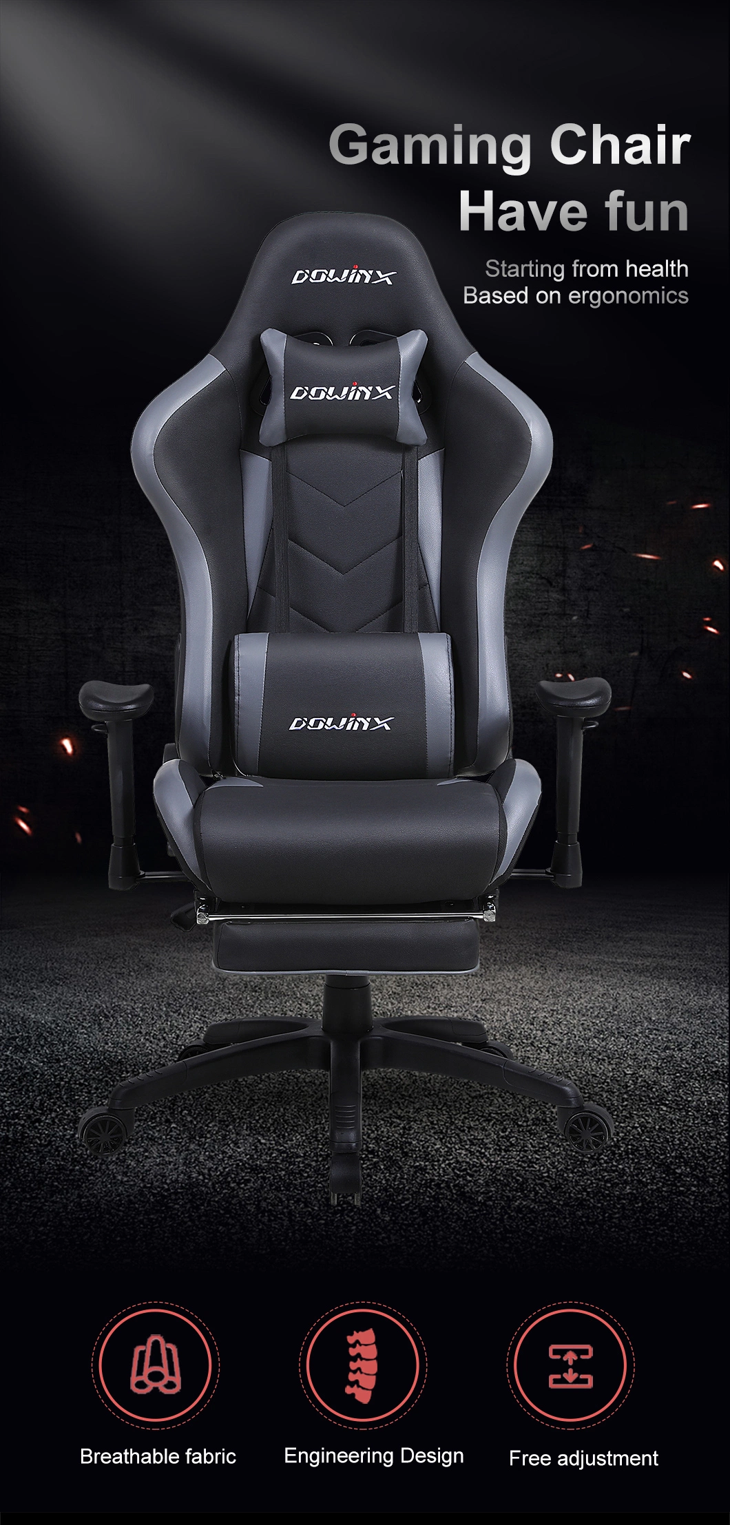 2022 Anji Leisa Luxury High Back Fabric Swivel Ergonomic Silla Gamer Gaming Chairs Racing with Leg Rest